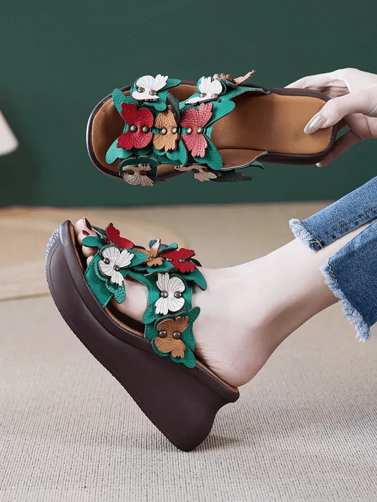 Enhanced Durability Babakud Women Ethnic Butterfly Pattern Slippers