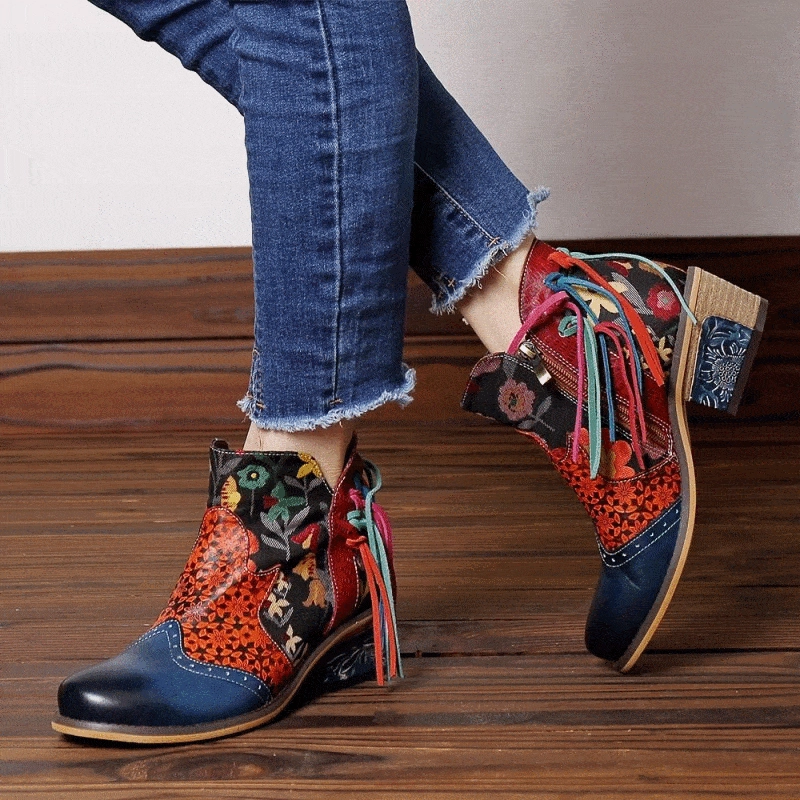 Boosted flair Elegant shock absorption Babakud Women Ethnic Tassel Jacquard Ankle Boots
