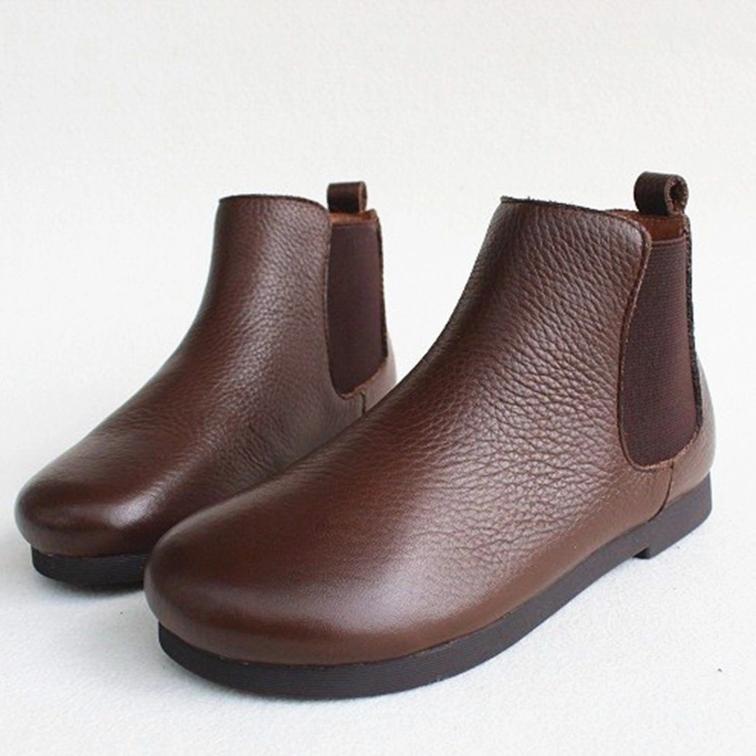 Babakud Women Retro Coffee Paneled Leather Ankle Boots Recycled Components Bacterial Inhibiting Finish