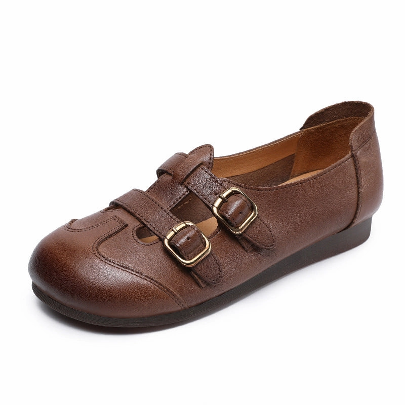 Babakud Women Spring Leather Belt Buckle Mary Jane Flats Ventilated Footbed Sleek cushioning