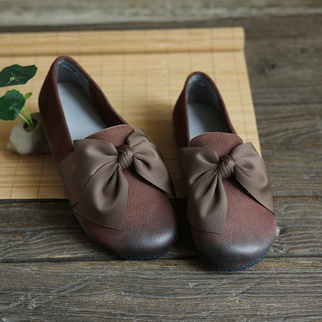 Babakud Women Spring Retro Butterfly Knot Leather Flats Loafers sports competition All-Day Durability