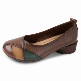 Babakud Women Spring Retro Colorblock Leather Soft Sole Shoes Waterproof Membrane Technology