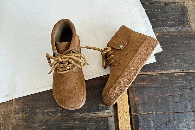 narrow - fitting Animal Print Babakud Women Spring Retro Frosted Leisure Lace-Up Warm Ankle Boots