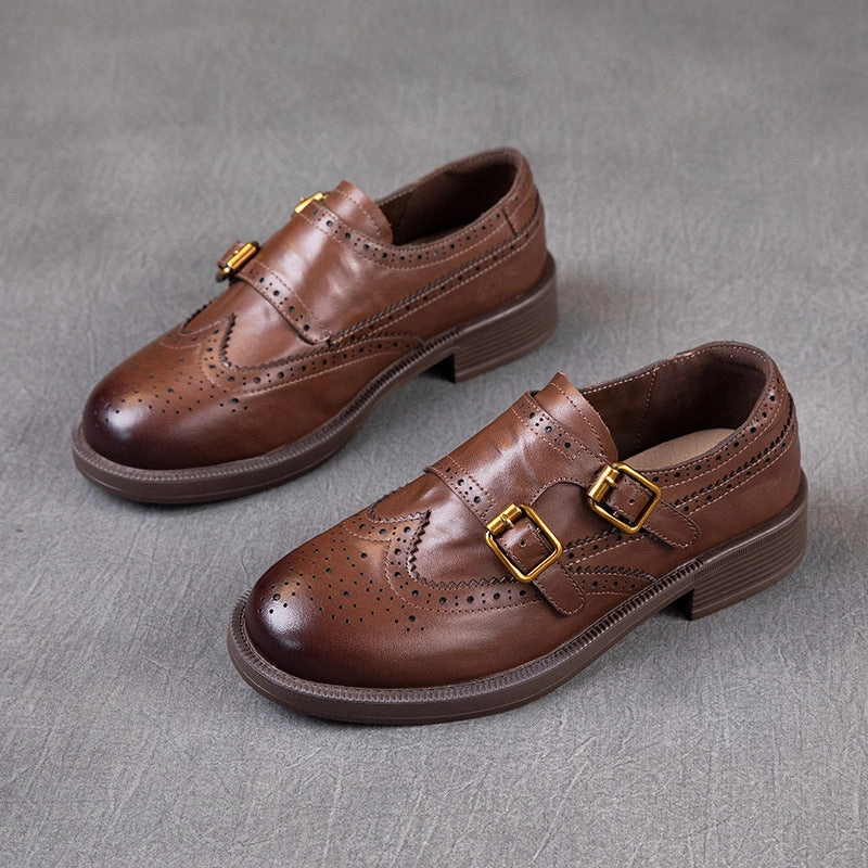 Comfortable Touch Thermal Regulating Insulation Babakud Women Spring Retro Leather Soft Sole Flats Loafers