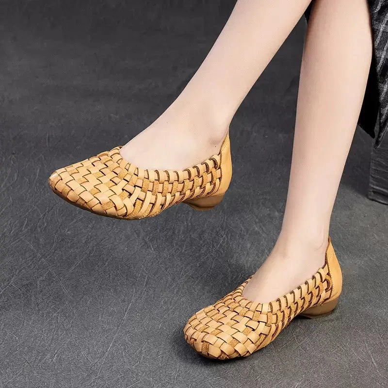 Babakud Women Summer Breezy Leather Loafers side - vents Durable Tread Design