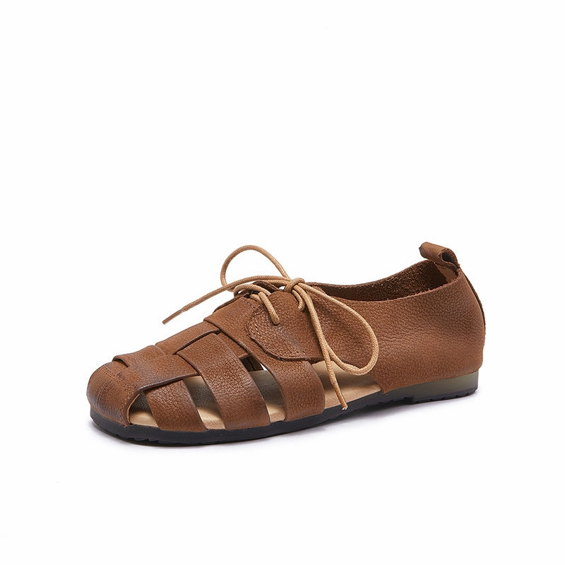 dancing - style fitness freaks' performance Babakud Women Summer Retro Geniune Leather Lace-Up Slip-Ons