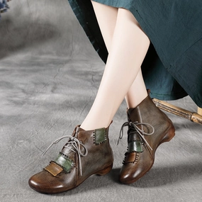 most classic label Babakud Women Winter Handmade Vintage Genuine Leather Lace- Up Ankle Boots