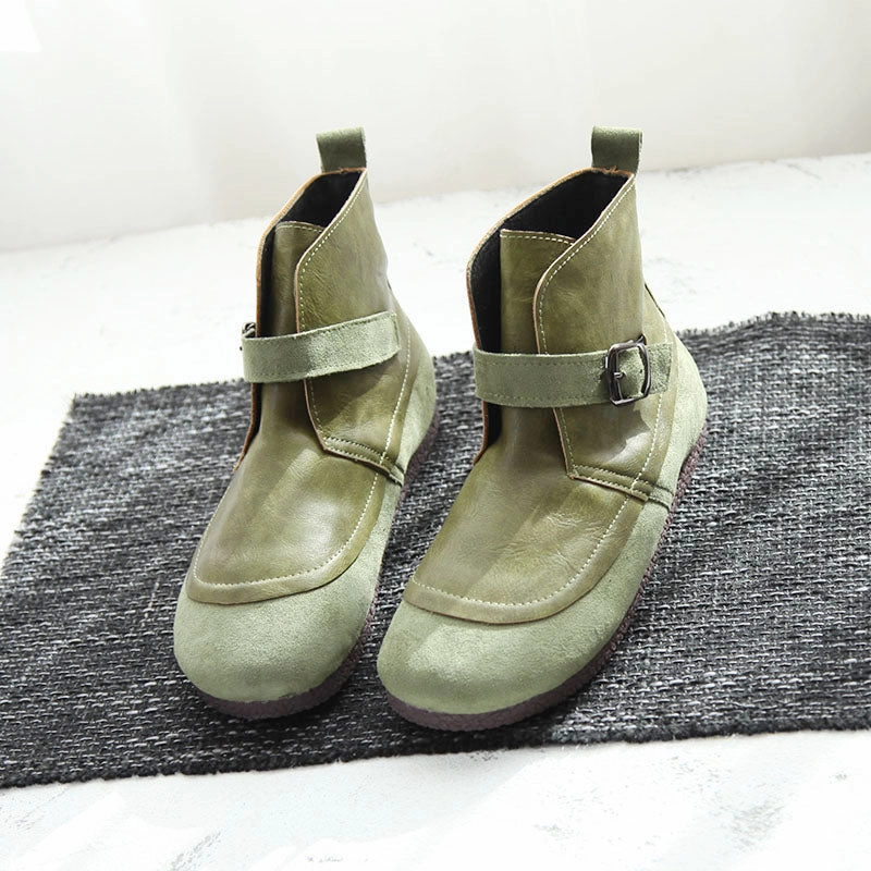 Babakud Women Winter Retro Flat Short Cotton Boots Abrasion Defensive Toe Guard