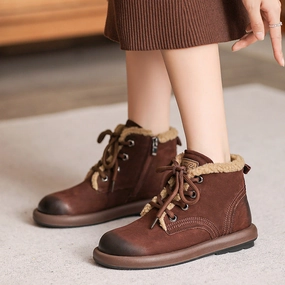 Impact-absorbing durability Babakud Women Winter Retro Furry Cotton- Lined Short Boots with Zipper