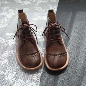 Babakud Women Winter Retro Lace- Up Pleated Martin Boots Handcrafted Details