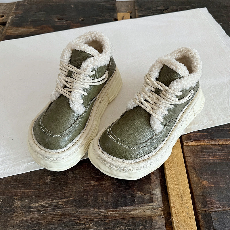 Babakud Women Winter Retro Warm Leather Snow Boots All-around durability Energy Return Heel Design