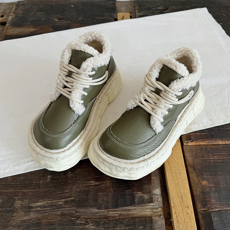 Babakud Women Winter Retro Warm Leather Snow Boots principal