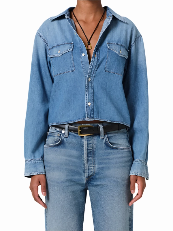 Baby Shay Cropped Shirt in Carolina Blue High End