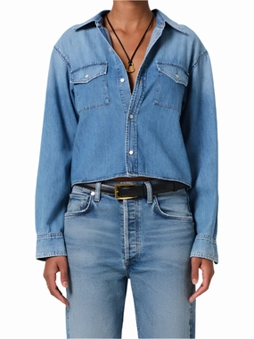 Baby Shay Cropped Shirt in Carolina Blue High End