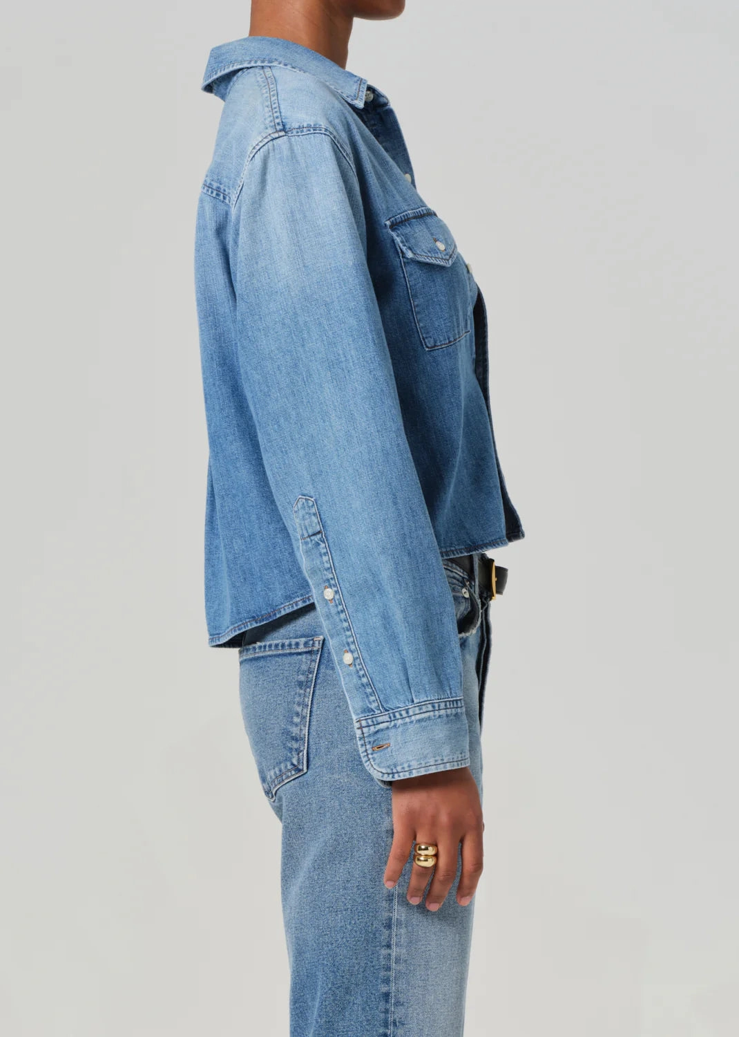 Baby Shay Cropped Shirt in Carolina Blue DoubleStitchedEdges