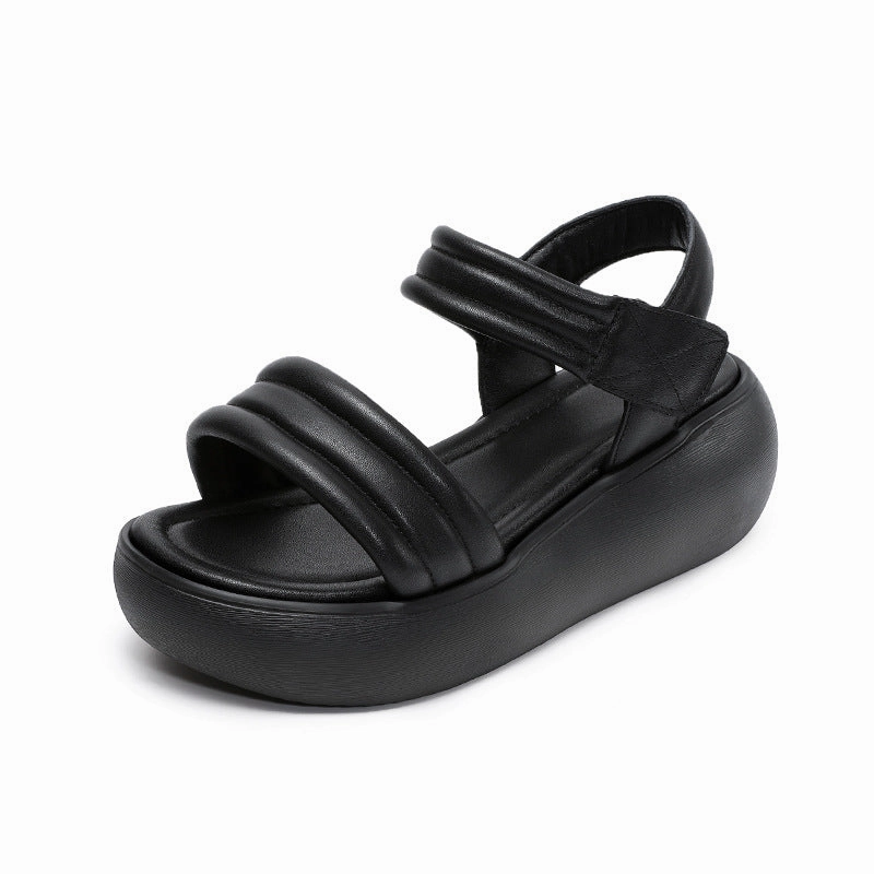Women Summer Casual Leather Soft Platform Sole Velcro Sandals Reliable Wear