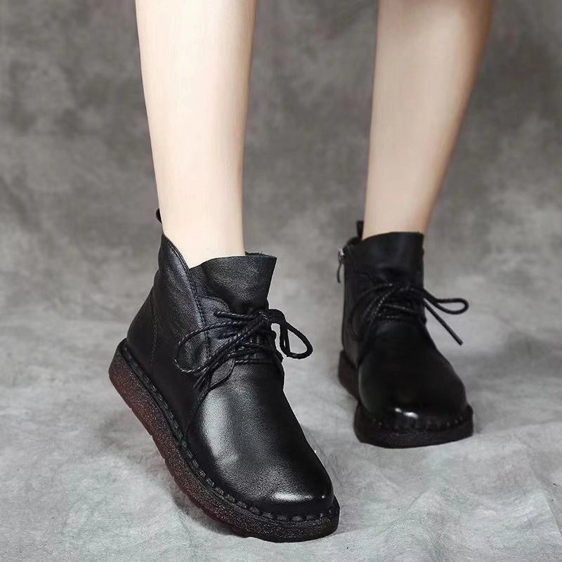 Babakud Women Leather Handmade Lace Up Boots With Side Zippers Sophisticated traction