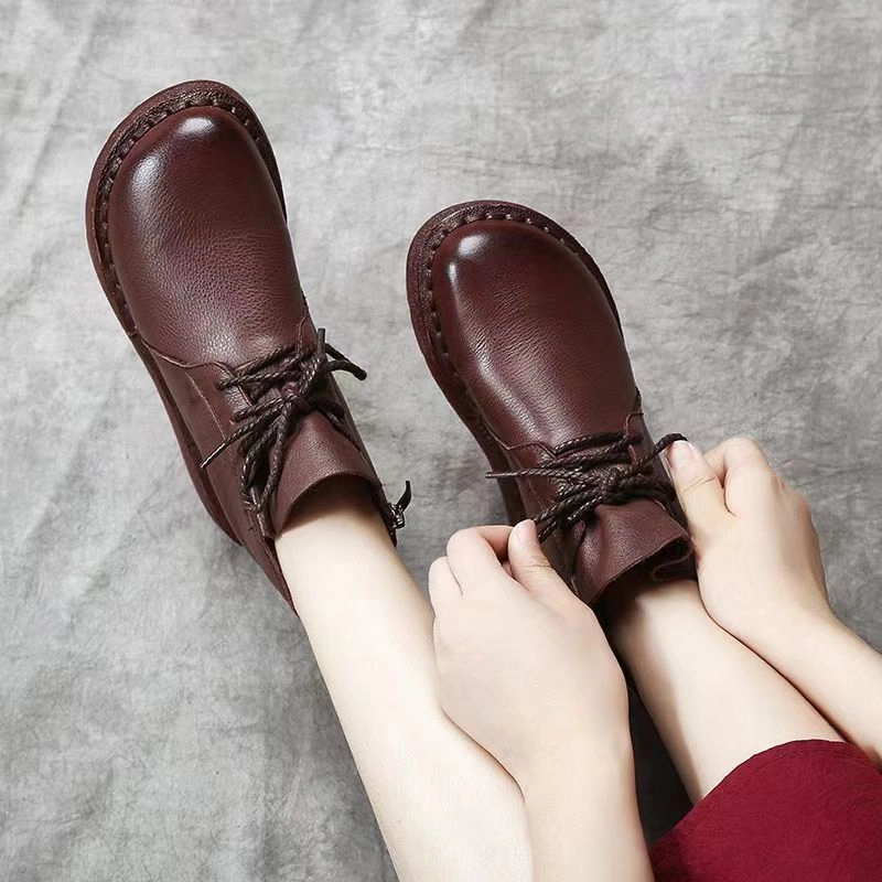 Babakud Women Leather Handmade Lace Up Boots With Side Zippers most trendy