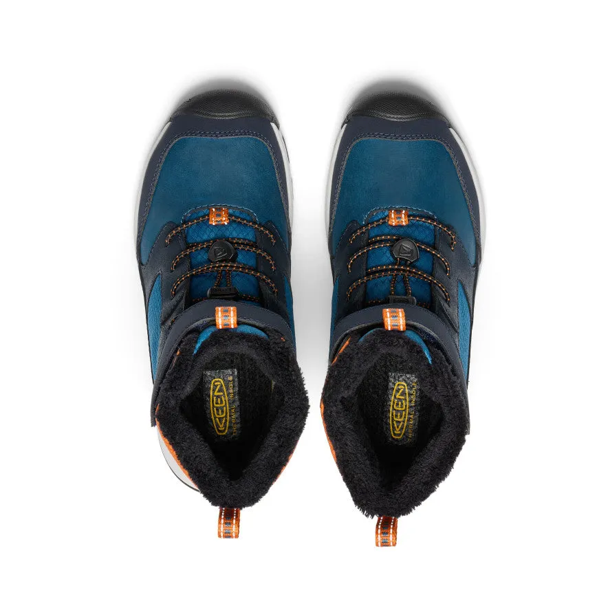 Snow Storm Ready Big Kids' Skua Waterproof Winter Boot  |  Sky Captain/Gold Flame