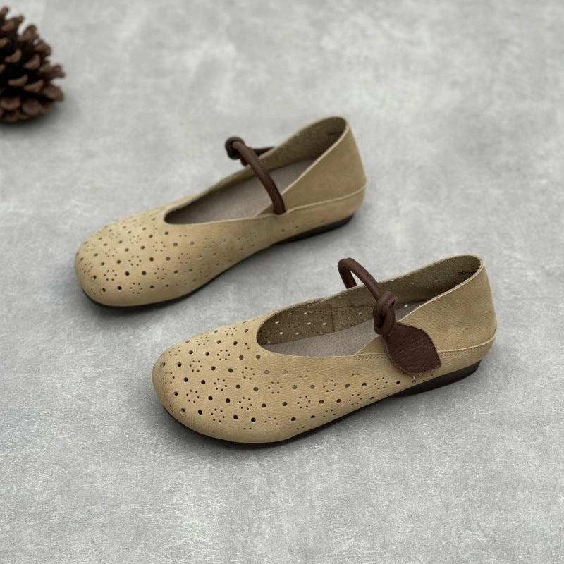 traction - level Modern Comfort Hollow Mary Jane Flats Ladies Soft Retro Leather Casual Shoes
