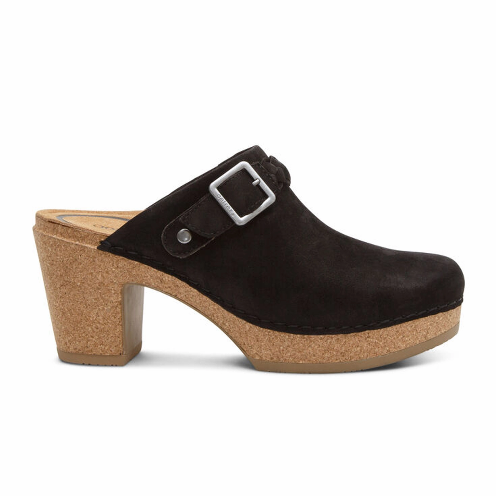 Aetrex Corey Heeled Clog (Women) - Black Nubuck Flawless Waistband Fit