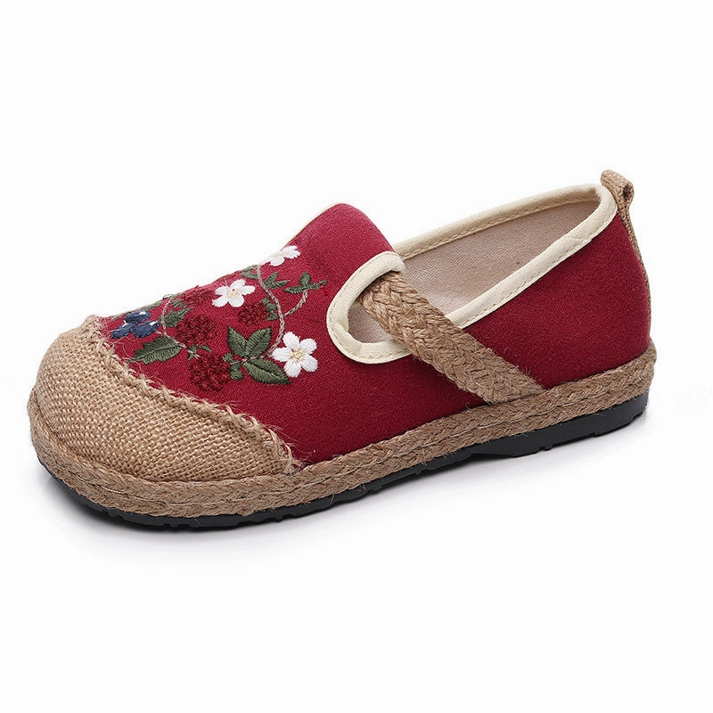 Women Floral Embroidered Woven Cloth Shoes Clogs skateboarders