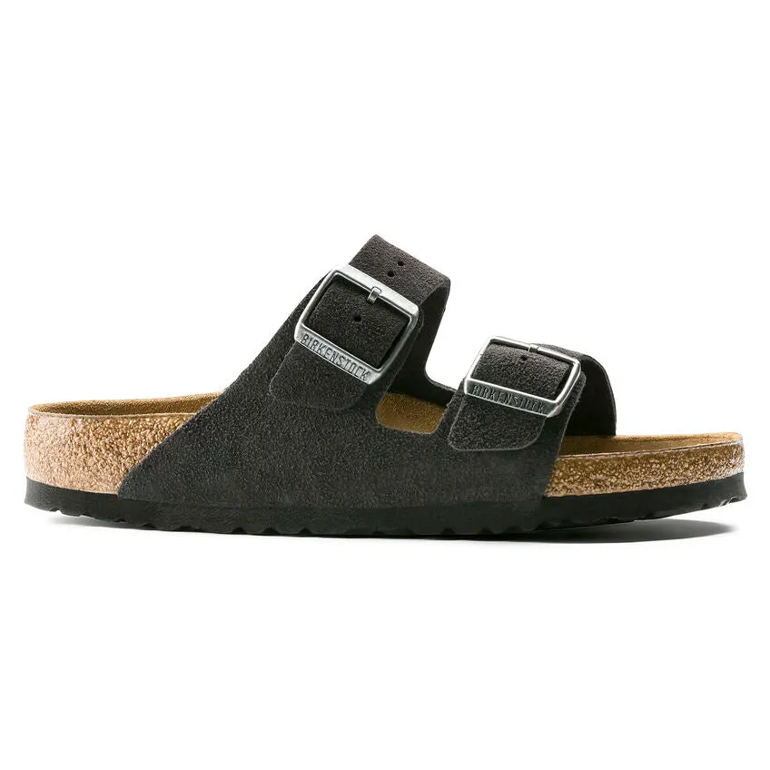 Pressure Distribution System Low Profile Silhouette BIRKENSTOCK ARIZONA SOFT FOOTBED SANDAL - VELVET GRAY SUEDE
