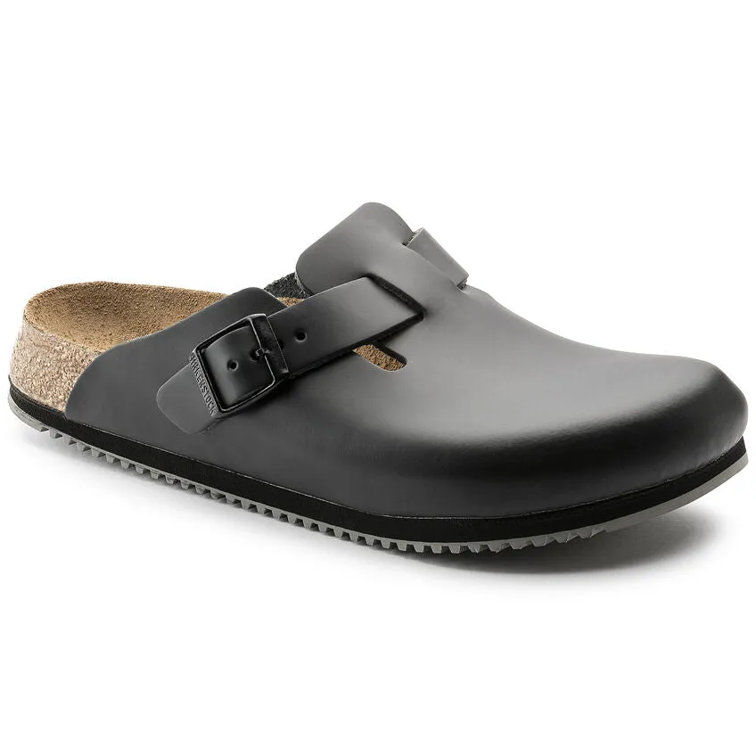 Durable tread BIRKENSTOCK BOSTON SUPER GRIP - BLACK LEATHER