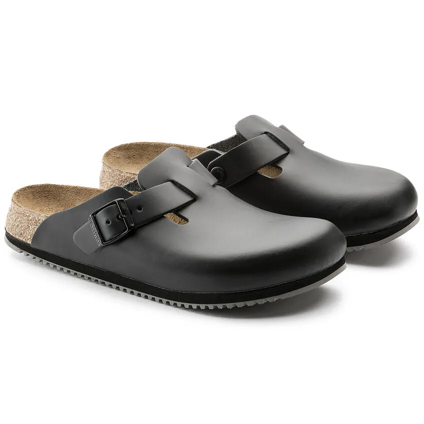 perforated design BIRKENSTOCK BOSTON SUPER GRIP - BLACK LEATHER