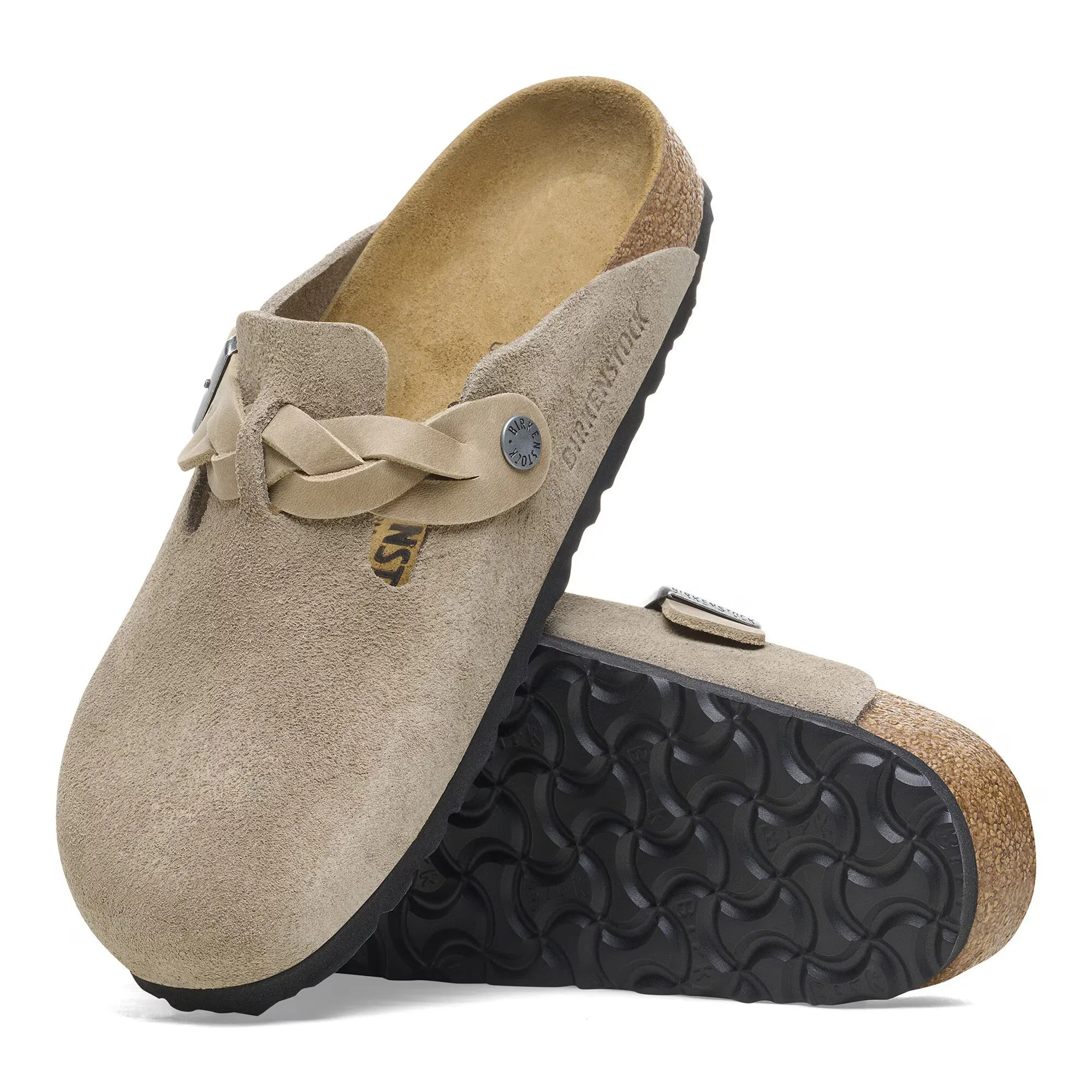 BIRKENSTOCK WOMENS BOSTON BRAID - TAUPE SUEDE Attractive golfers' accuracy
