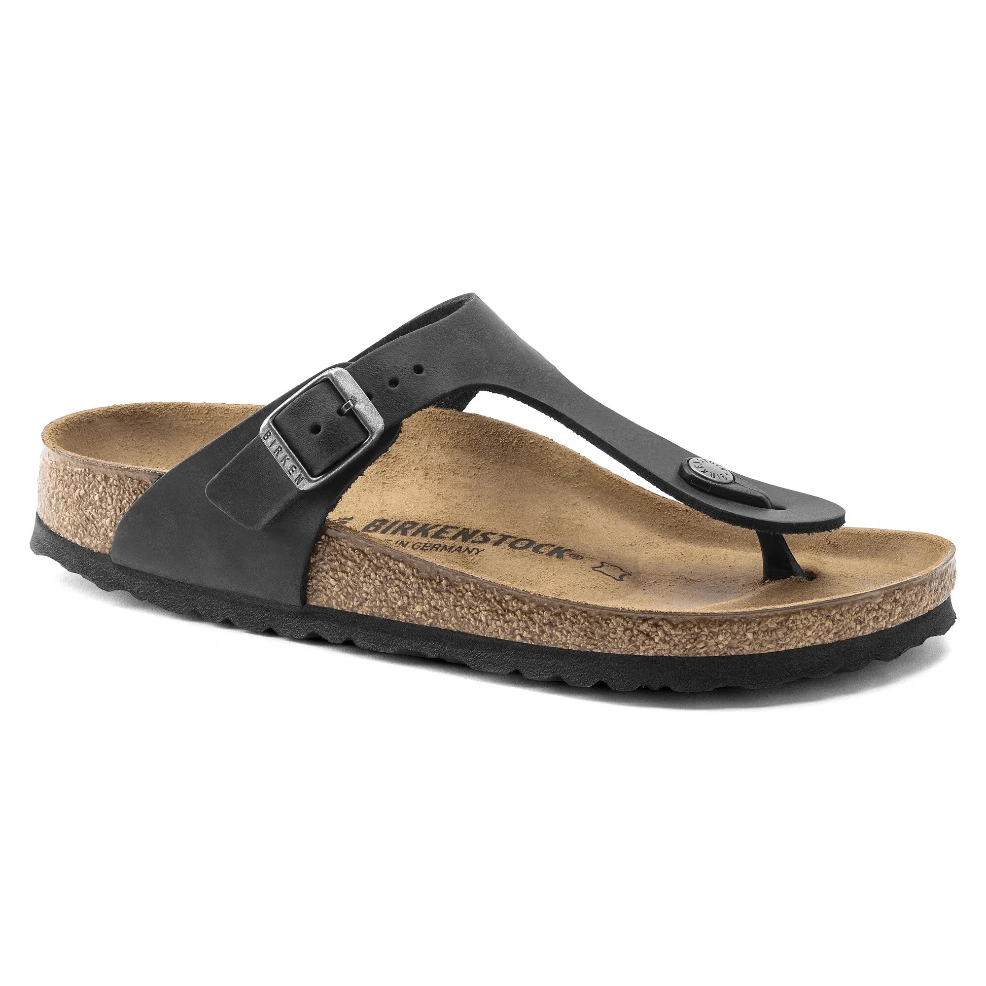 BIRKENSTOCK WOMENS GIZEH - BLACK OILED perforated design