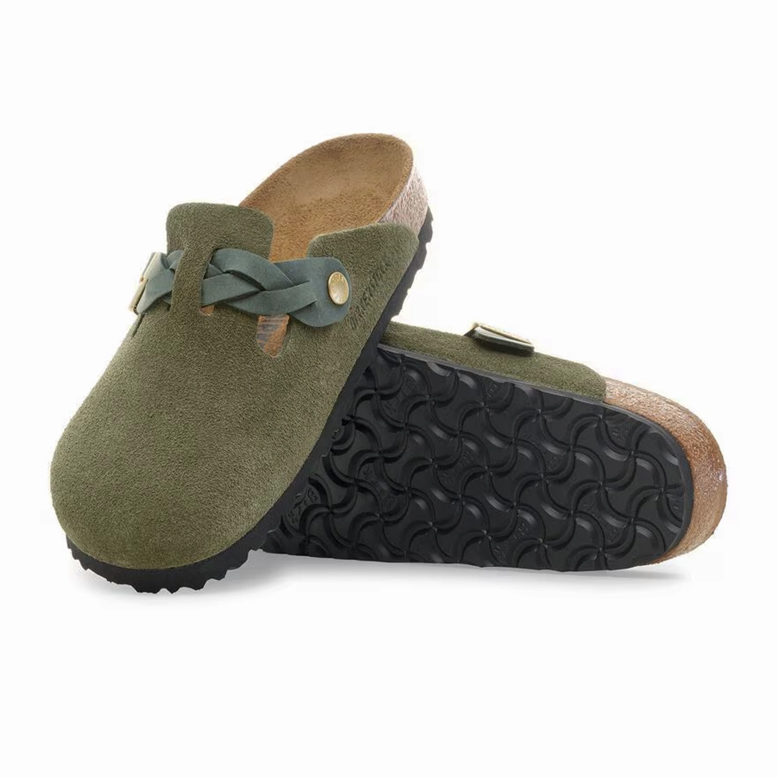 Birkenstock Boston Braid Clog (Women) - Thyme Suede Interchangeable-Detail confident look