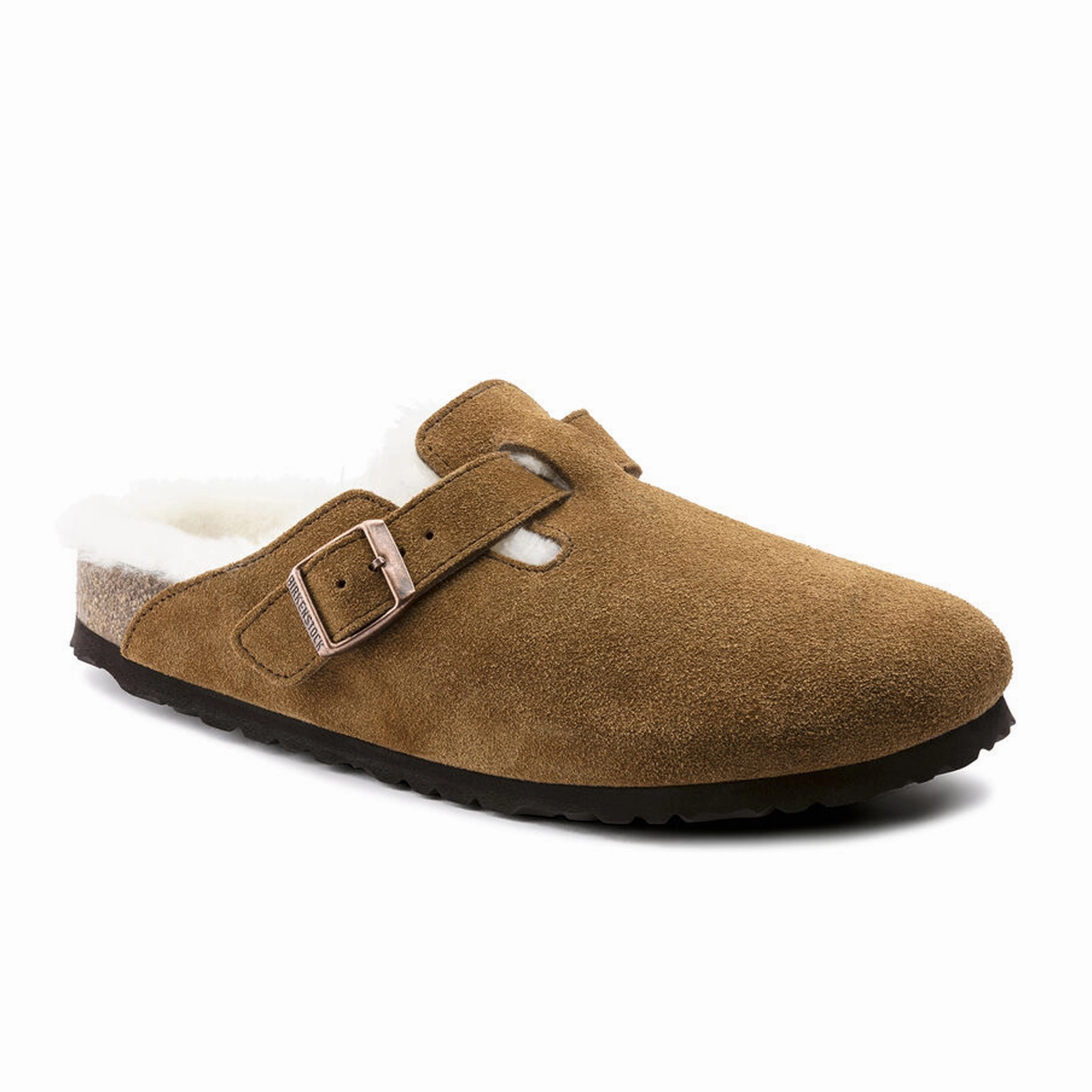 Sleek and Sleek Birkenstock Boston Clog (Women) - Mink Suede/Natural Shearling