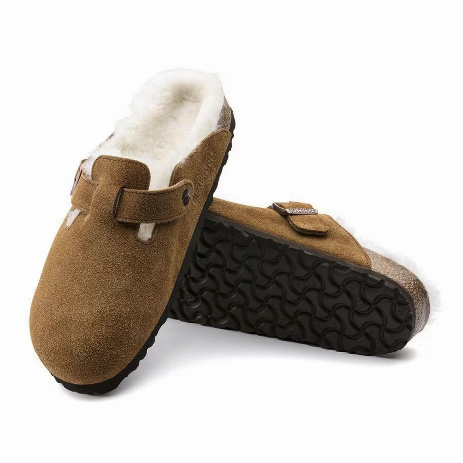 Birkenstock Boston Clog (Women) - Mink Suede/Natural Shearling Fitted Base All-Day Wear