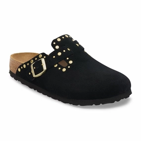 Birkenstock Boston Rivet Clog (Women) - Black Suede Feminine Vibe Delicate Edge