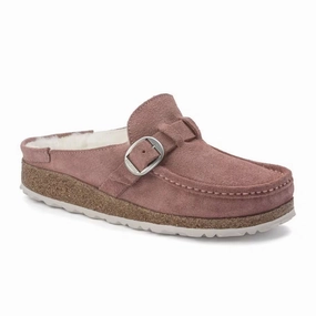 Birkenstock Buckley Narrow Clog (Women) - Pink Clay Suede/Natural Shearling Perfect Style Wear Convertible-Style