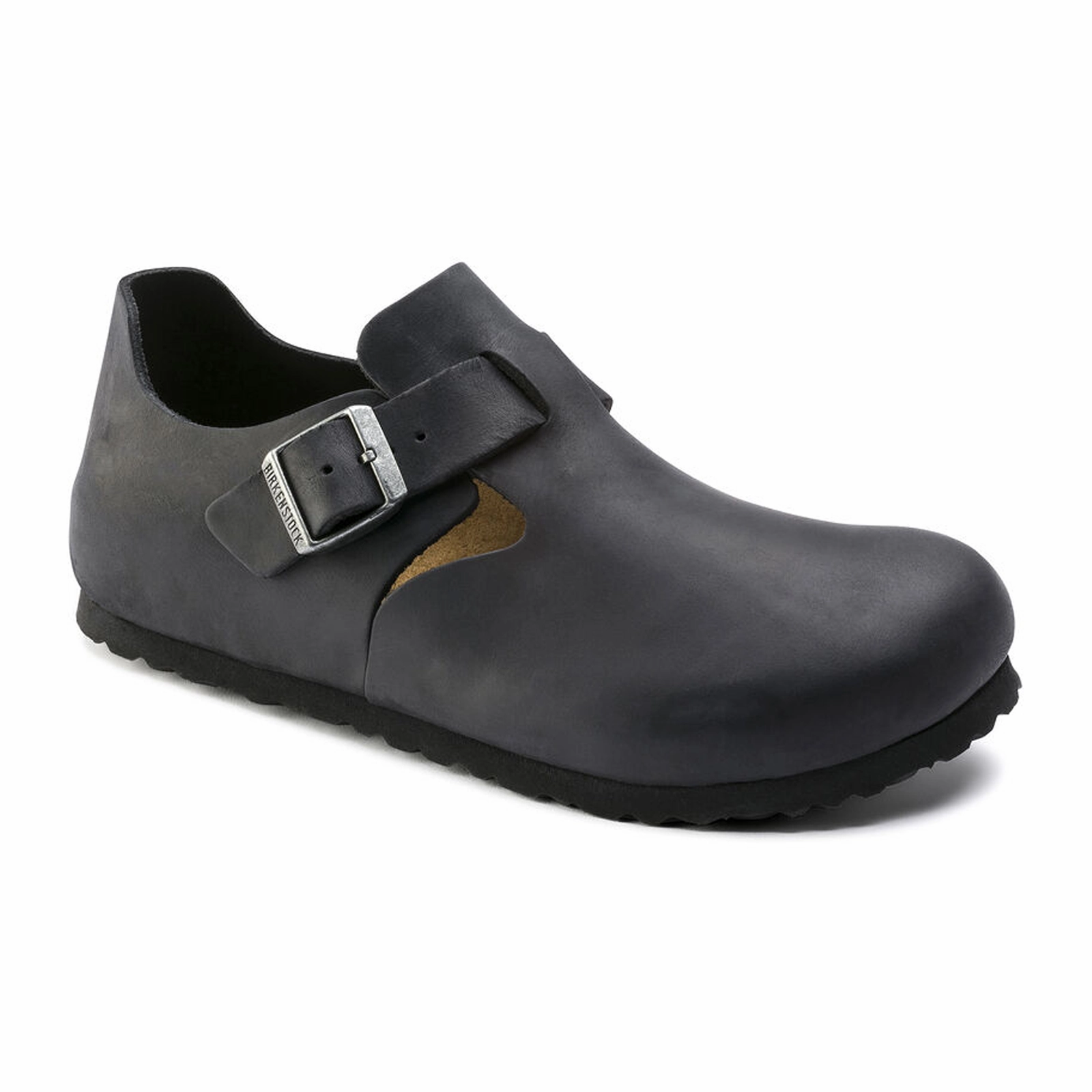 Birkenstock London Clog (Unisex) - Black Oiled Leather Gathered-Detail Euro Touch