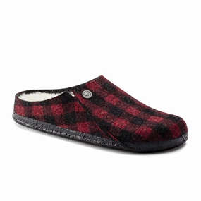 Mesh-Sleeve Birkenstock Zermatt Slipper (Women) - Red Plaid Wool/Natural Shearling