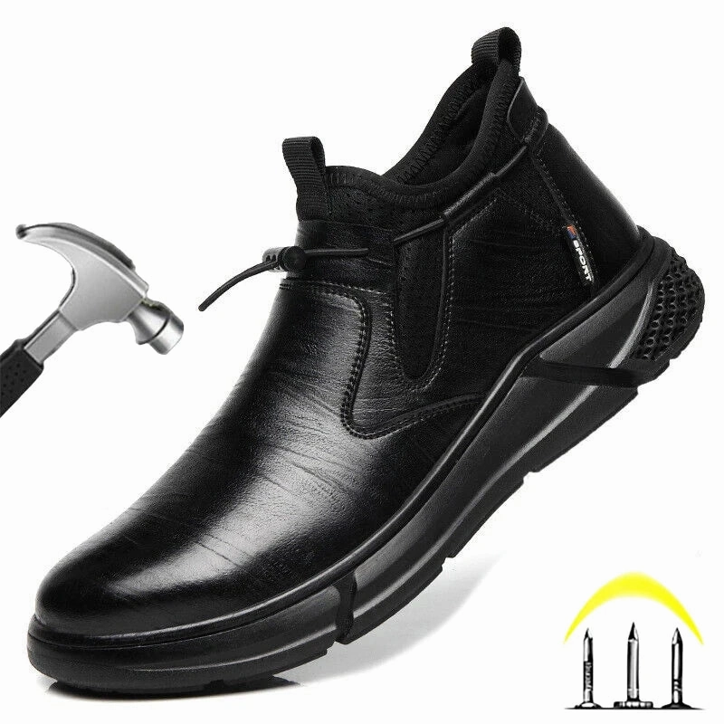 Medium pool users' water shoes Black Leather Men Waterproof Shoes Work Safety Shoes Steel Toe  Men Sneakers Wear-resistant Indestructible Construction Man Boot