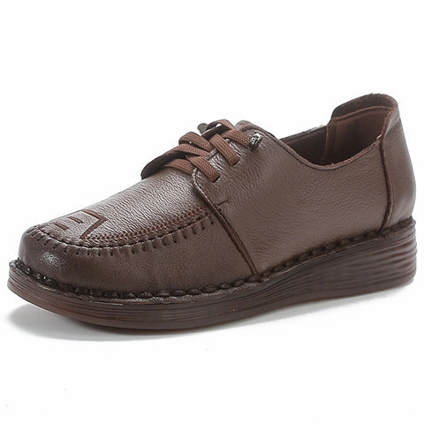 Durable flexibility Women Retro Comfy Genuine Leather Platform Wedge Soft Sole Shoes