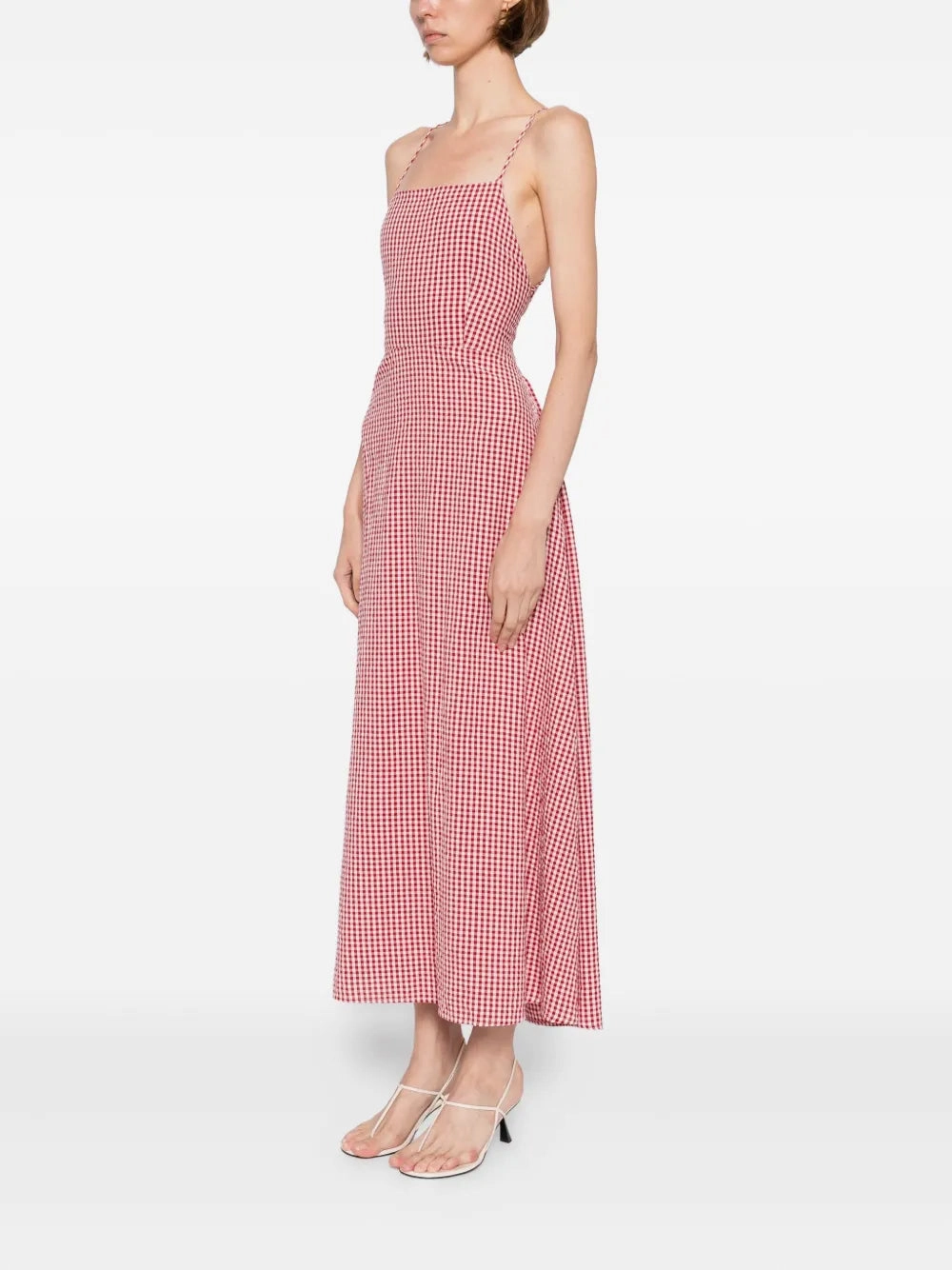 Lori Dress in Red Gingham Seamless Sleeve Construction HighNeckStyle