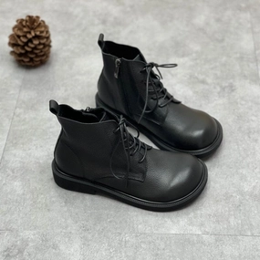 Layered Look Women Autumn Winter Retro Leather Flat Boots