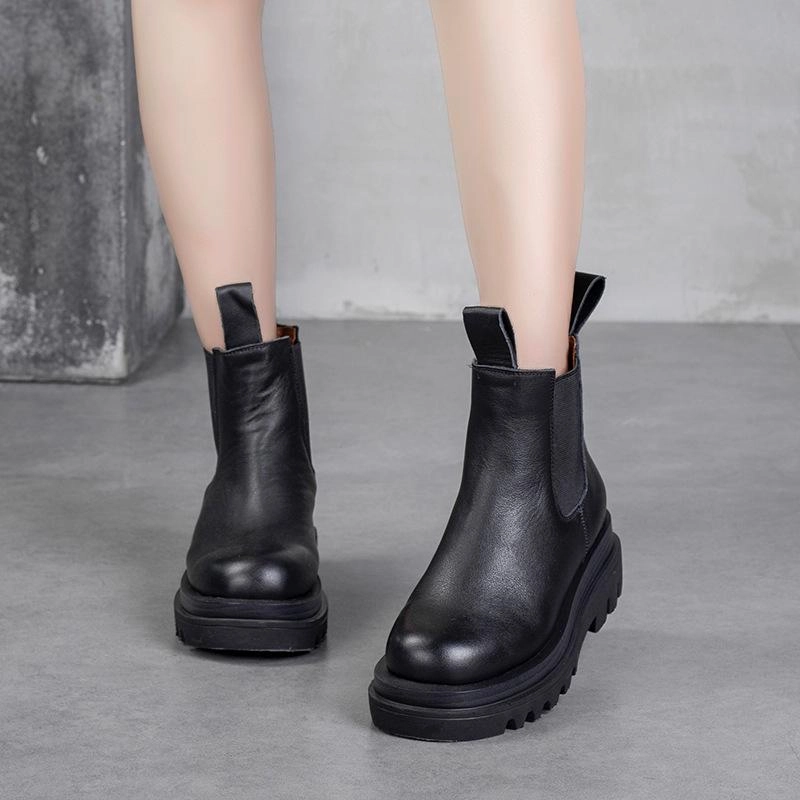 casual - style Supportive Heel Counter Women Black Retro Elastic Patchwork Short Boots