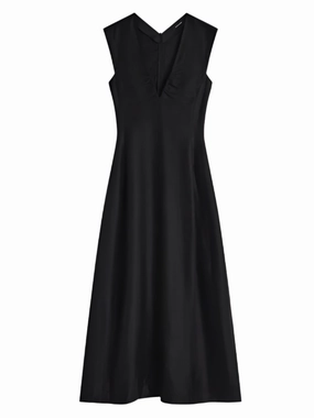 Bormio V Neck Midi Dress in Black Soft Leggings