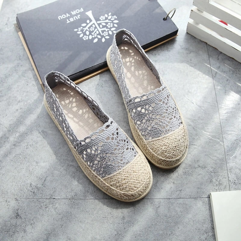 Summer Casual Lace Flats Linen Braided Fisherman Shoes Foldable Flats Supportive
