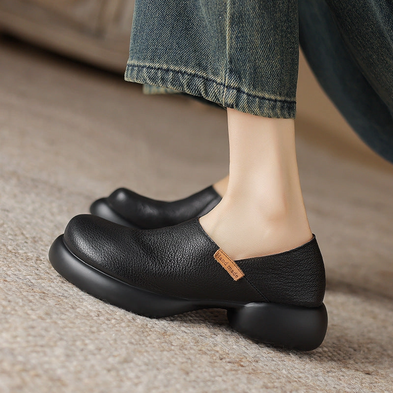 Women Comfy Thick- Soled Chunky Heel Leather Shoes Tailored Comfort