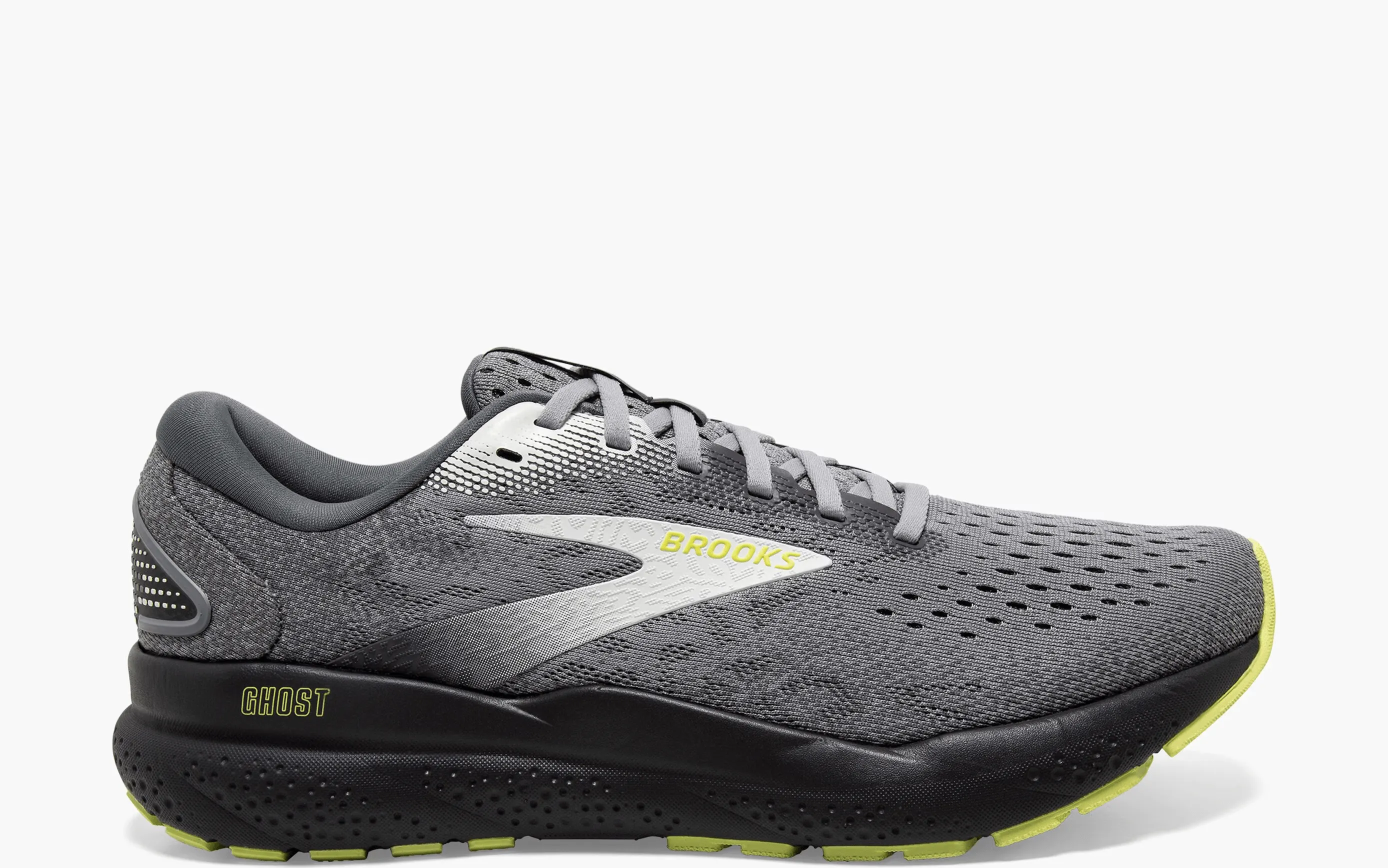 BROOKS MENS GHOST 16 - PRIMER GREY / LIME valuable lace up closure