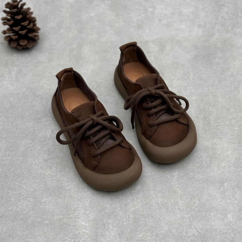 Anatomical Shape Tech Brown Retro Genuine Leather Lace-Up Suede Casual Shoes