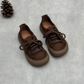 Brown Retro Genuine Leather Lace-Up Suede Casual Shoes Protective Toe Cap