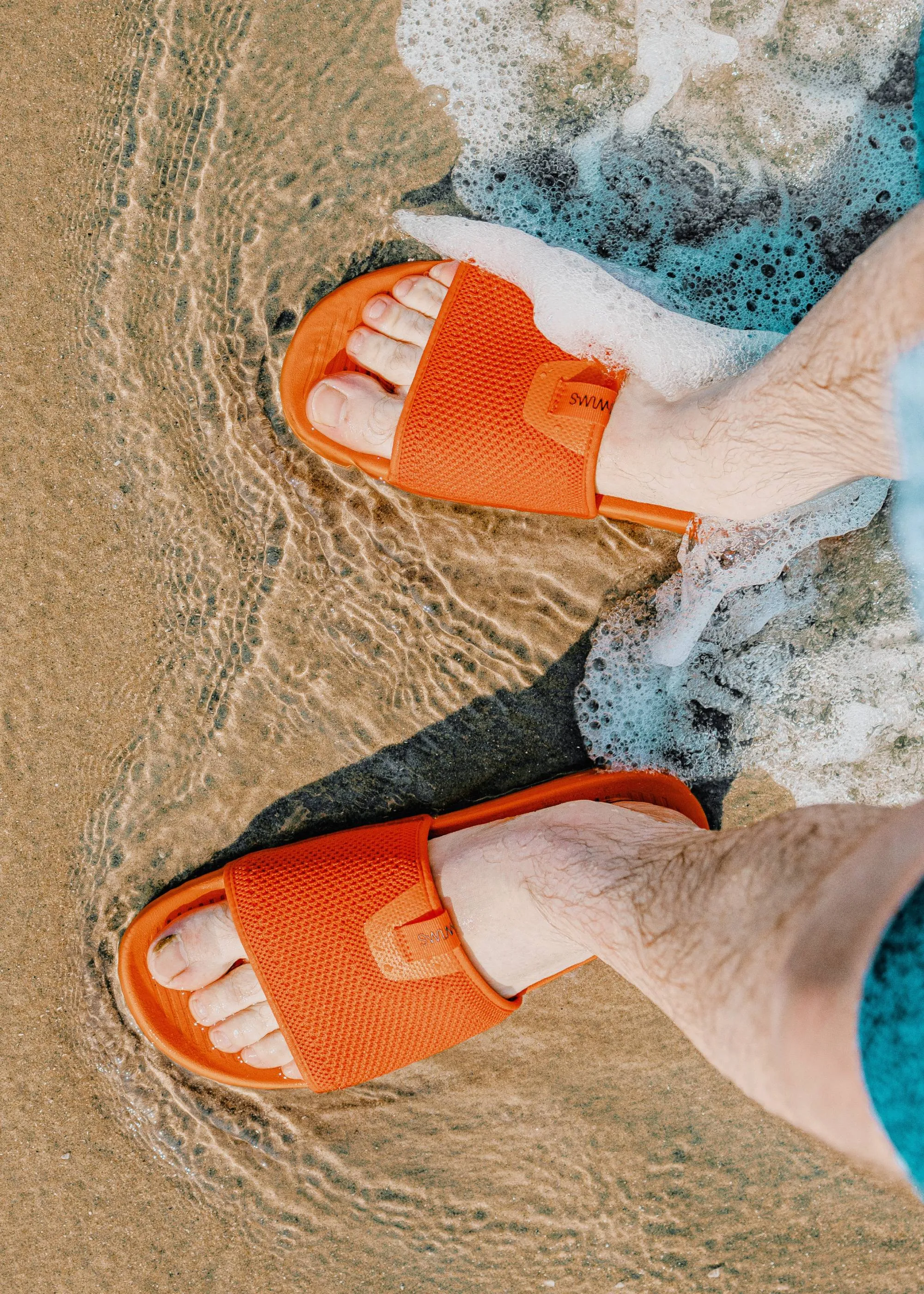 Premium Leather Alternatives classic - look Cabana Slide in Orange
